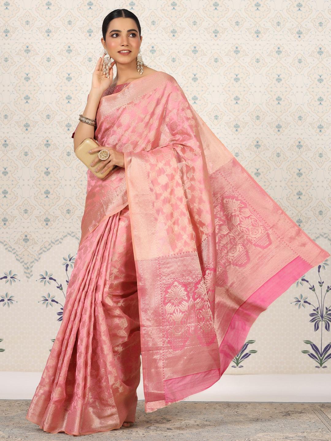 PINK COLOR BANARASI WEAVING SILK SAREE