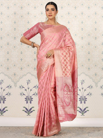 PINK COLOR BANARASI WEAVING SILK SAREE