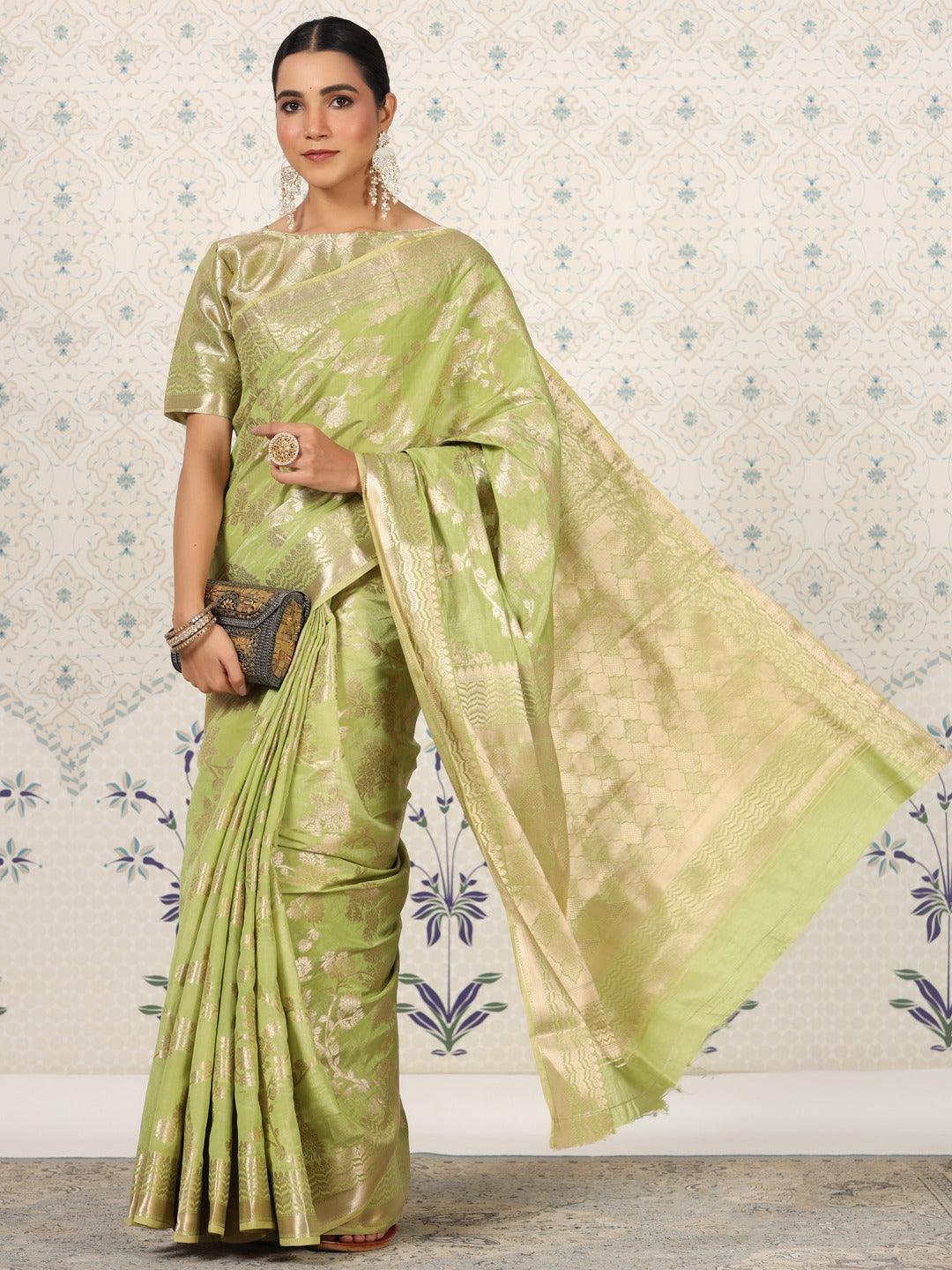 GREEN COLOR BANARASI WEAVING SILK SAREE