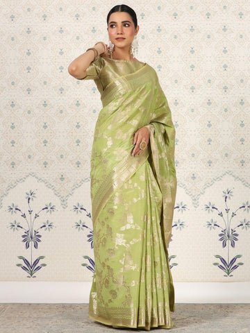 GREEN COLOR BANARASI WEAVING SILK SAREE