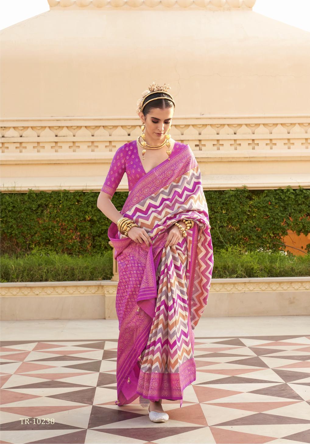 Designer pink digital print saree - indosilk