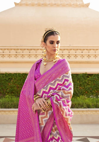 Designer pink digital print saree - indosilk