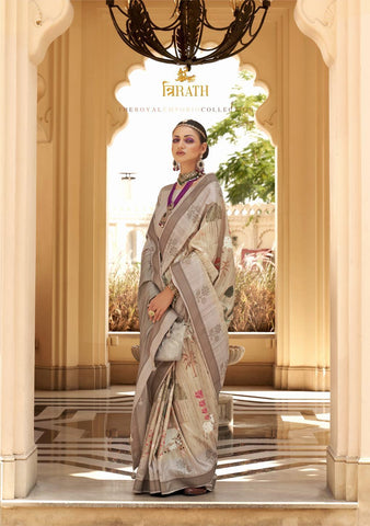 Biege color designer raw silk saree - indosilk