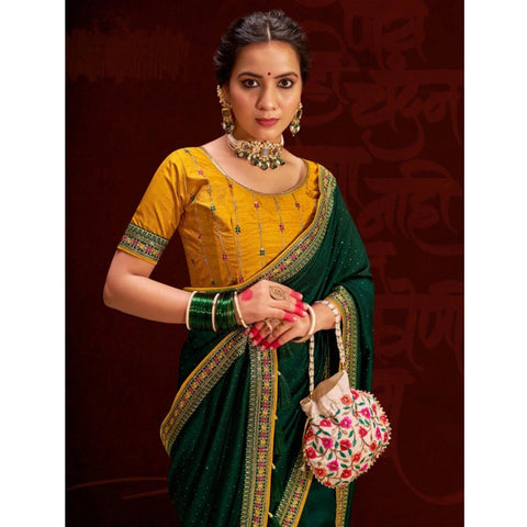 Green Embroidered Vichitra Art Silk Saree – Luxurious Elegance for Every Occasion