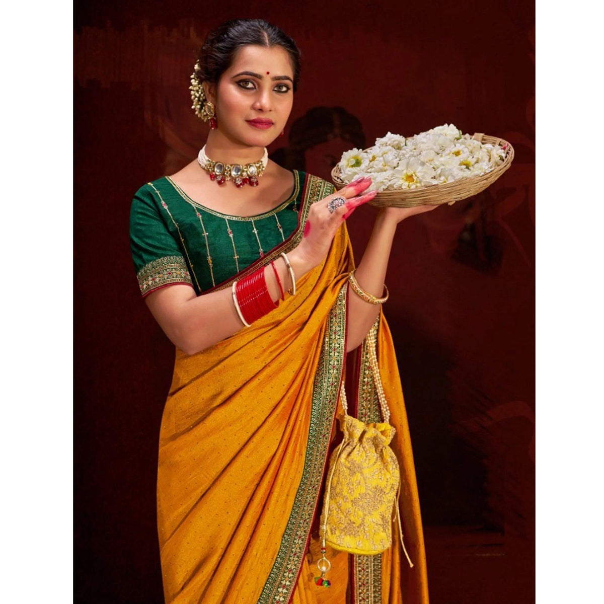 Yellow Embroidered Vichitra Art Silk Saree – Luxurious Elegance for Every Occasion