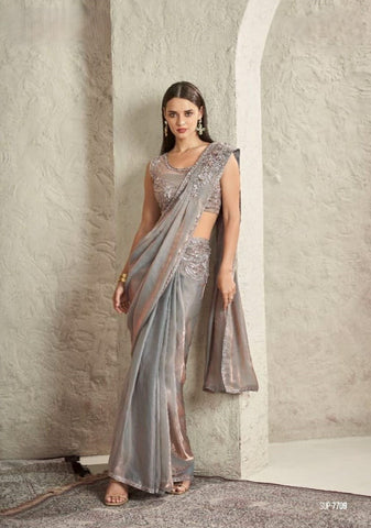 Grand Grey Embroidered Saree with Designer Blouse – Shop Saree Online