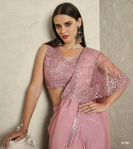 Soft Silk Pink Designer Saree with Sequin Embellishments – Shop Now