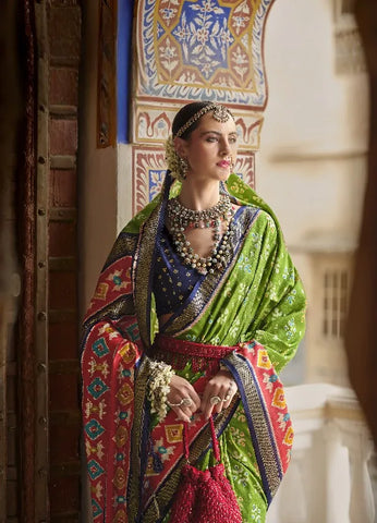 Green and Navy Blue Bridal Saree in Polyester Viscose Silk – Perfect for Wedding Celebrations