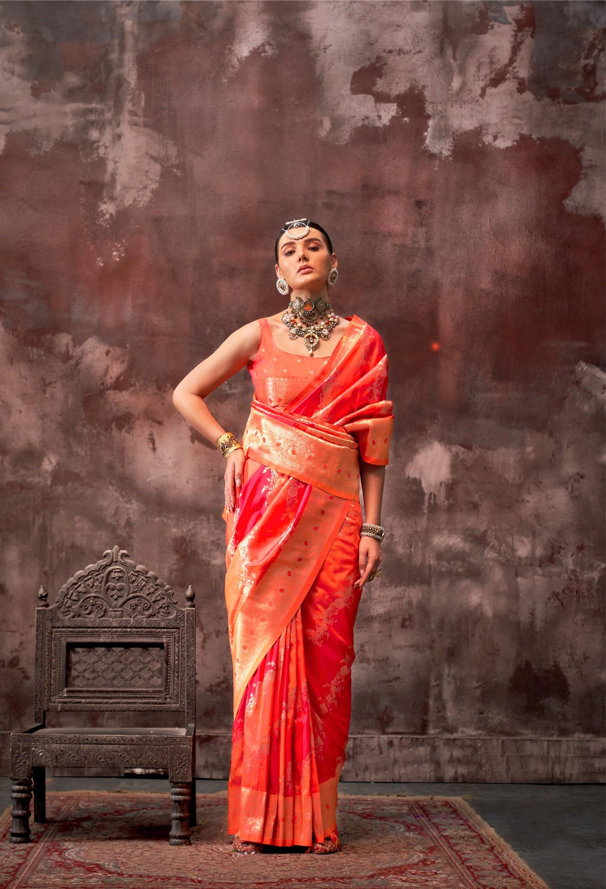 Orange Handloom Weaving Silk Saree – Traditional Design | Perfect for Weddings & Special Occasions