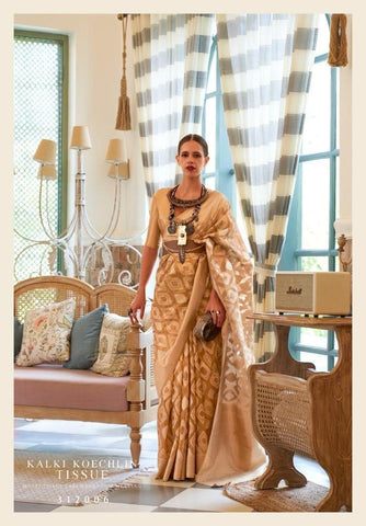 Kalki Koechlin Tissue Multi Zari Tissue Handloom Weaving Saree – Elegant Designer Wear for Women