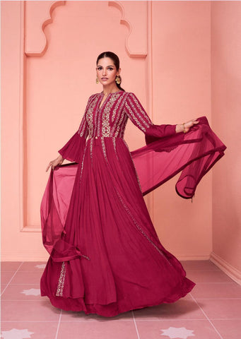 Magenta pink anarkali suit