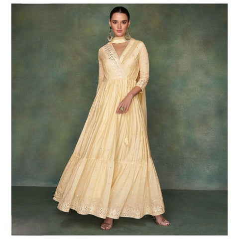 Bavarian cream anarkali suit - indosilk