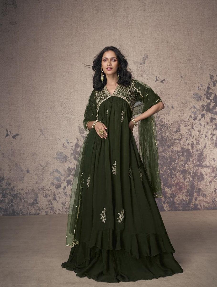 Green Color Premium Silk Suit