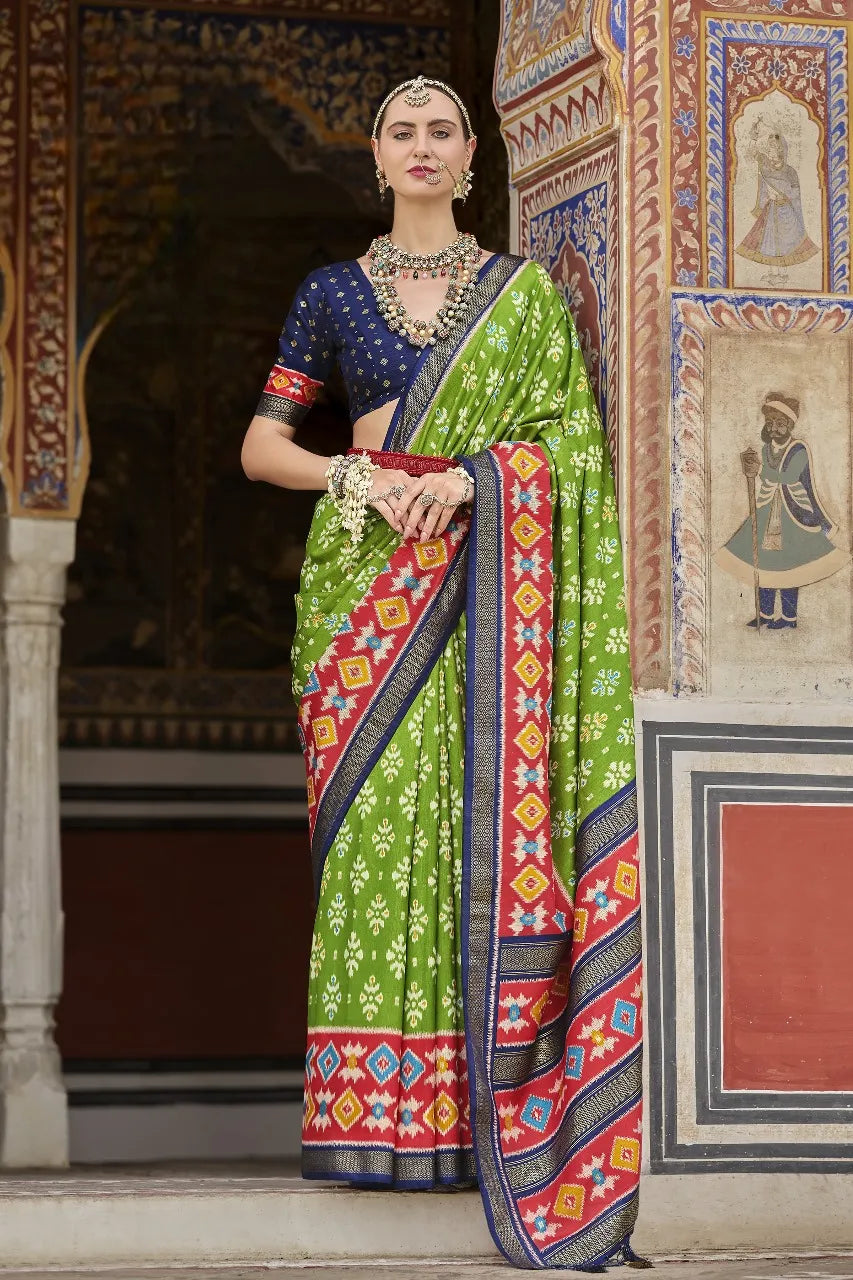 Green and Navy Blue Bridal Saree in Polyester Viscose Silk – Perfect for Wedding Celebrations