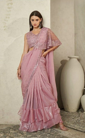 Soft Silk Pink Designer Saree with Sequin Embellishments – Shop Now