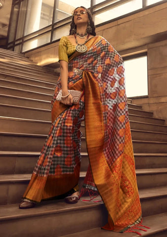 Traditional Handloom Weaving Silk Saree with Golden and Red Accents - Perfect for Festive Occasions