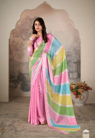 Soft Pink Chiffon Zari Saree with Pastel Stripes – Elegant & Lightweight