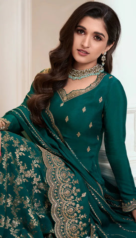 Green Chinon Embroidery Designer Dress - Top, Bottom, and Dupatta Set