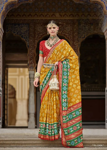 Radiant Mustard Yellow Bridal Saree in Polyester Viscose Silk – Ideal for Royal Occasions