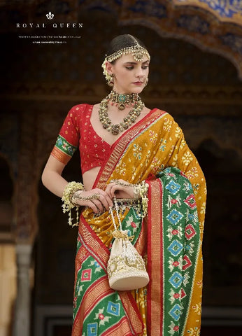 Radiant Mustard Yellow Bridal Saree in Polyester Viscose Silk – Ideal for Royal Occasions