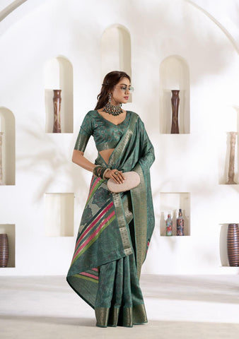 Green Soft Dola Silk saree