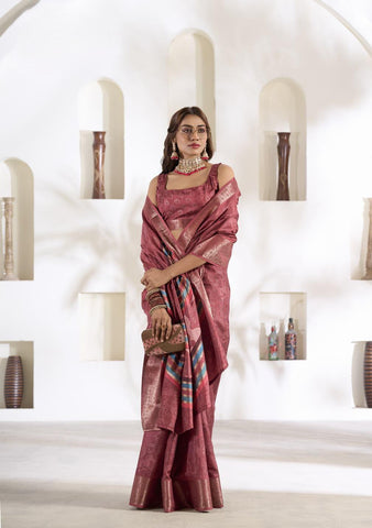 Dark pink Soft Dola Silk saree