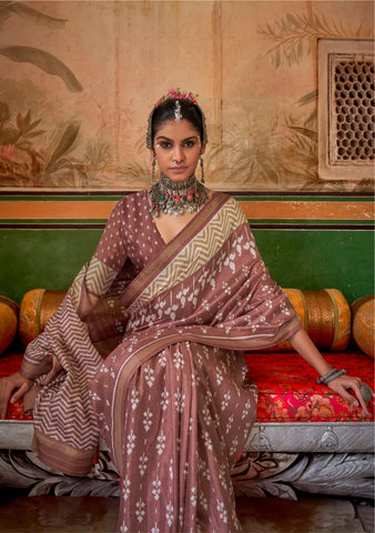 Mauve Silk Saree with Delicate White Floral and Geometric Patterns - Perfect for Festive Occasions