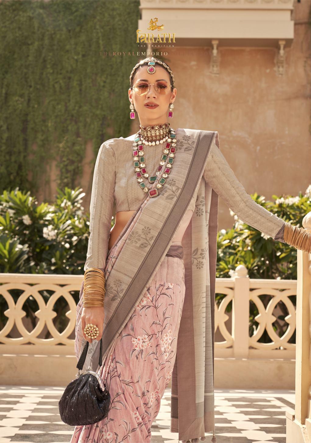 Blush Pink color designer raw silk saree - indosilk