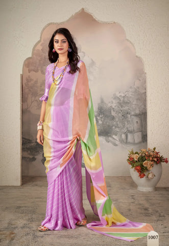 Graceful Lavender Chiffon Zari Saree with Pastel Stripes – Soft & Stylish