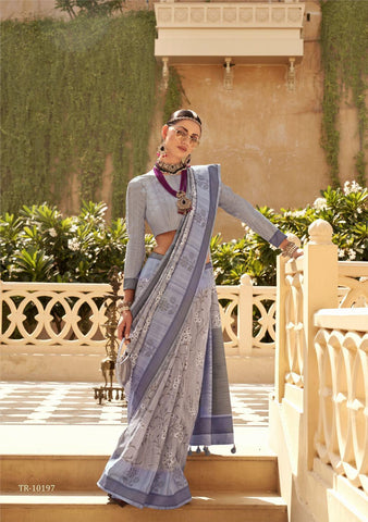 Grey color designer raw silk saree