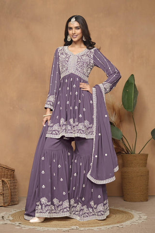 Purple georgette sharara suit