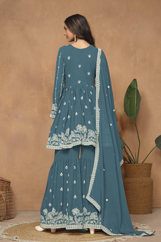 Teal green geogrette sharara suit