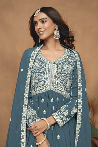 Teal green geogrette sharara suit