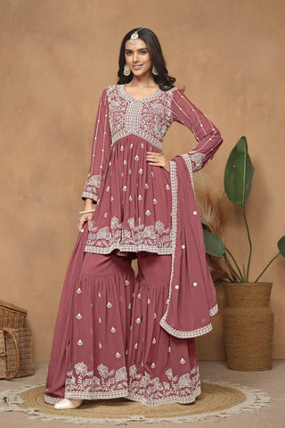 Rustic pink georgette sharara suit