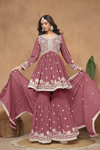 Rustic pink georgette sharara suit