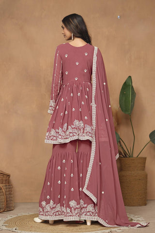 Rustic pink georgette sharara suit