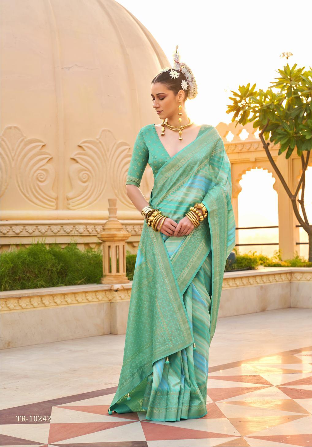 Designer sea green digital print saree - indosilk