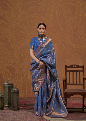 Banarasi Handloom Saree In Blue Color