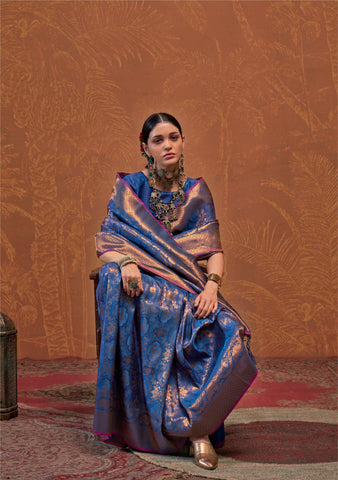 Banarasi Handloom Saree In Blue Color