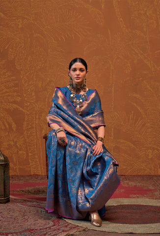 Banarasi Handloom Saree In Blue Color