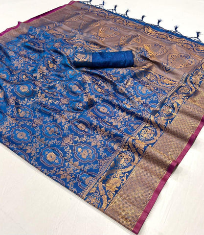 Banarasi Handloom Saree In Blue Color