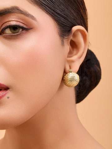 Gold-Plated Textured Earrings – Classic Round Design (Anti-Tarnish)