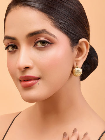 Gold-Plated Textured Earrings – Classic Round Design (Anti-Tarnish)
