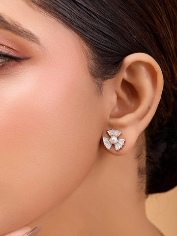 Silver-Plated Floral Pendant and Earring Set – Crystal Design