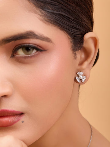 Silver-Plated Floral Pendant and Earring Set – Crystal Design