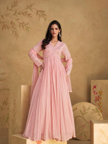 Blush Pink color Designer Dress - indosilk