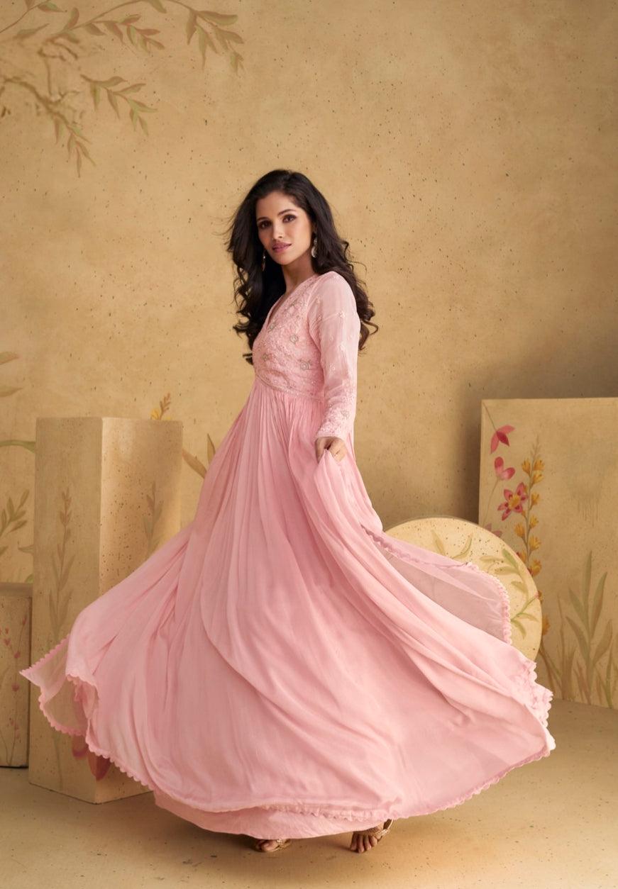 Blush Pink color Designer Dress - indosilk