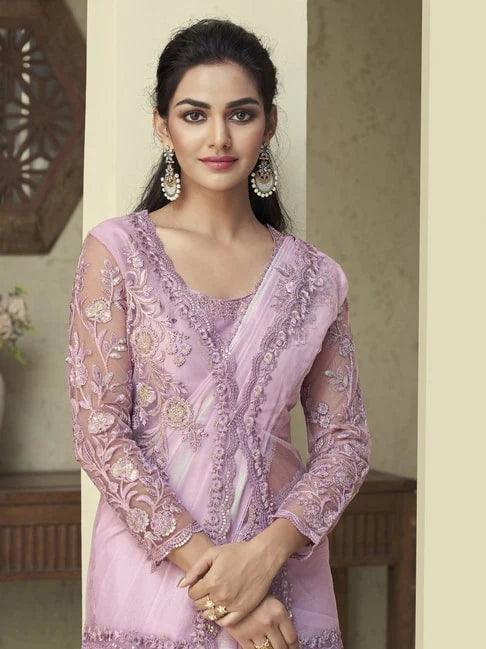 Pink Chiffon Silk Saree with Cutwork Border & Designer Blouse | Rainbow Silk Fabric (Copy)