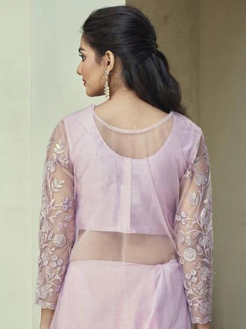 Pink Chiffon Silk Saree with Cutwork Border & Designer Blouse | Rainbow Silk Fabric (Copy)