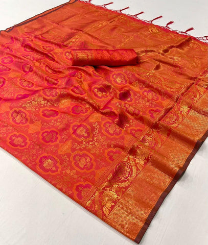 Kanjivaram Handloom Saree In Orange Color